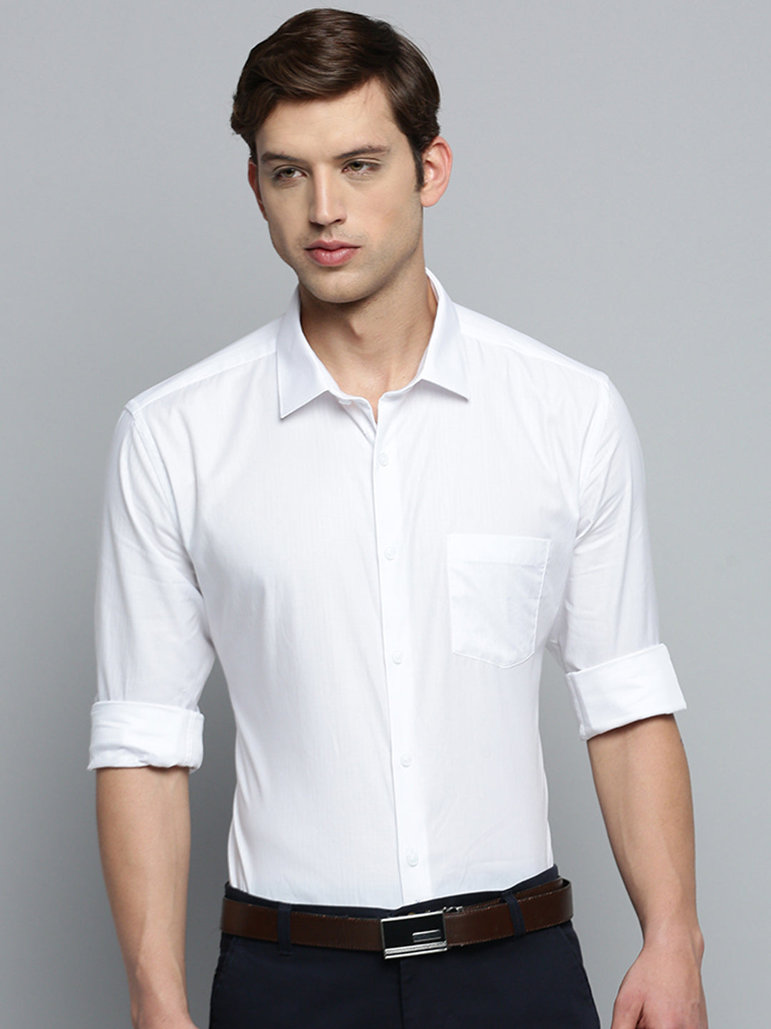 Men White Solid Formal Shirt