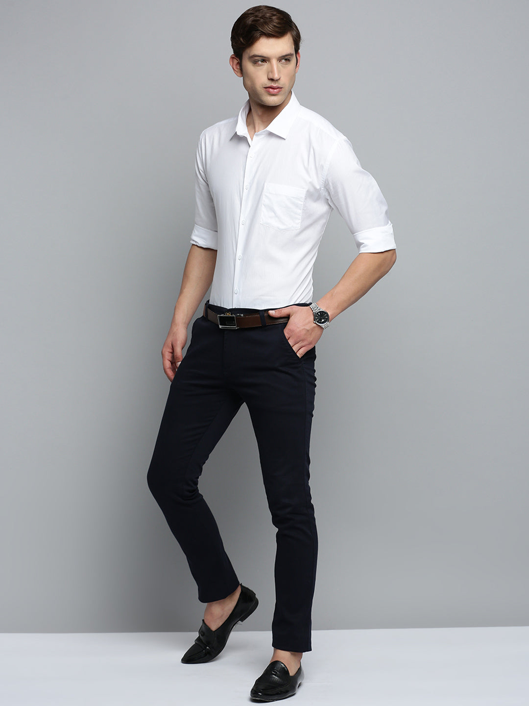 Men White Solid Formal Shirt