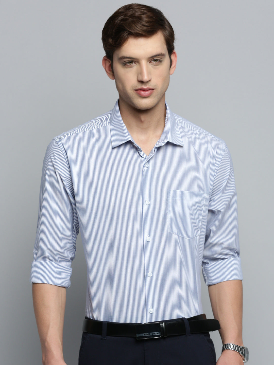 Men Blue Striped Formal Shirt
