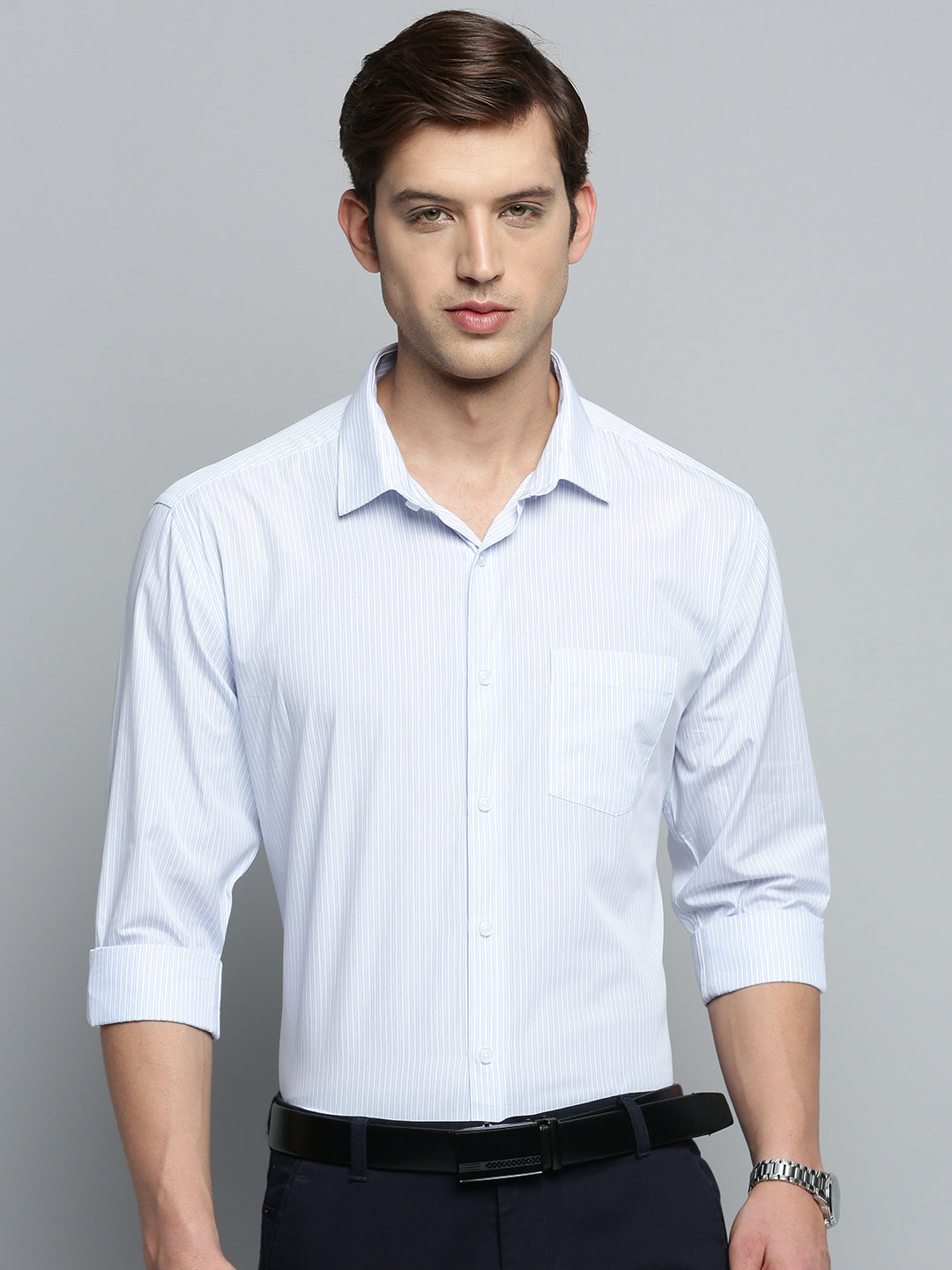 Men White Striped Formal Shirt