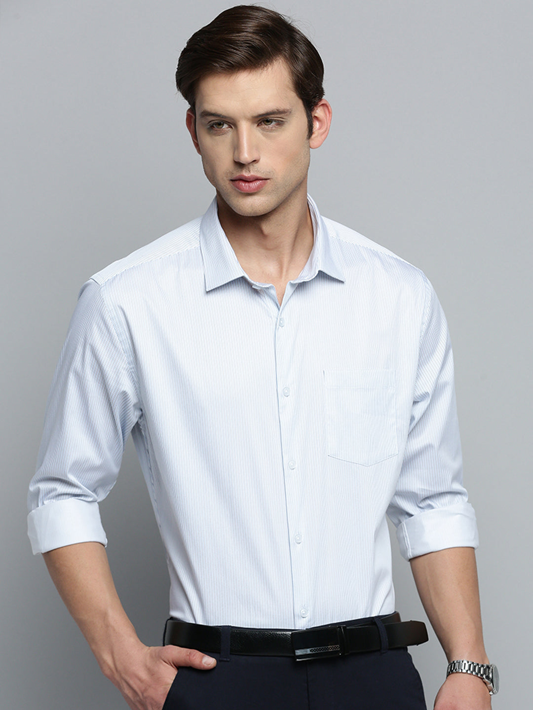 Men White Striped Formal Shirt