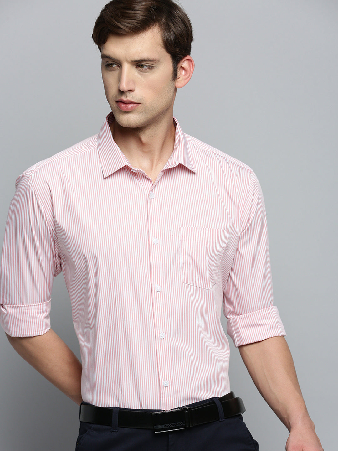 Men Peach Striped Formal Shirt