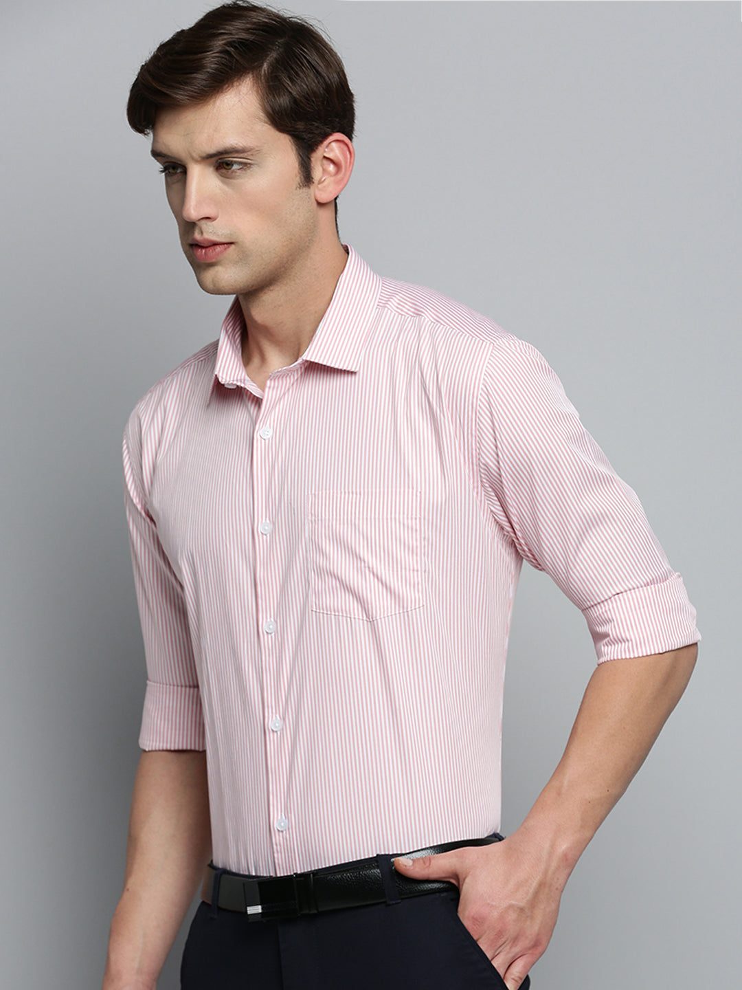 Men Peach Striped Formal Shirt