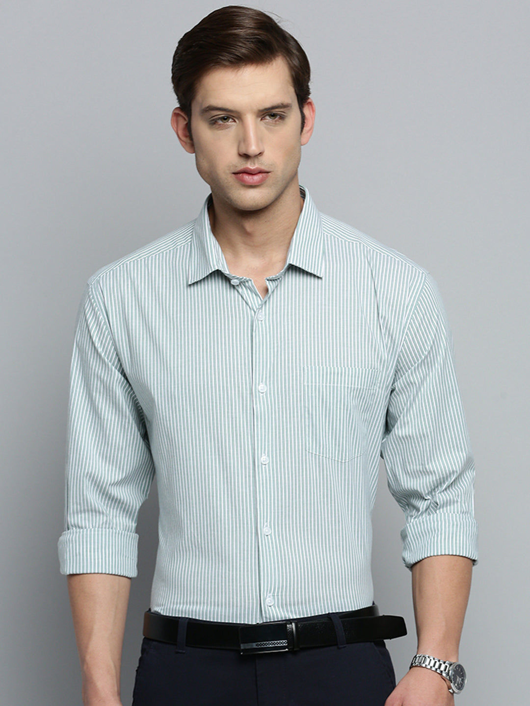 Men White Striped Formal Shirt