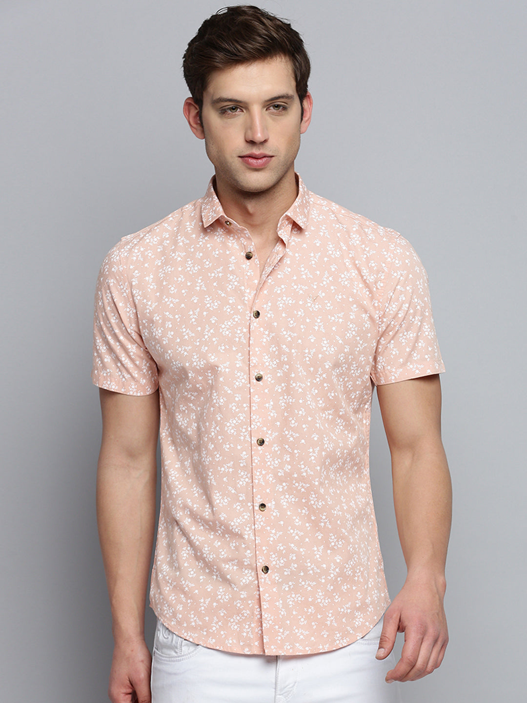Men Peach Printed Casual Shirt