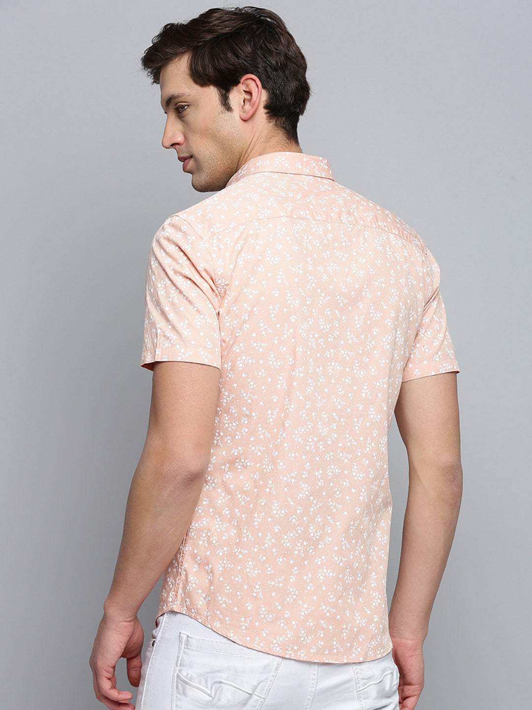 Men Peach Printed Casual Shirt