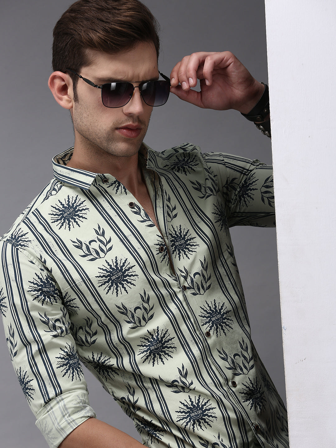 Men Green Printed Casual Shirt