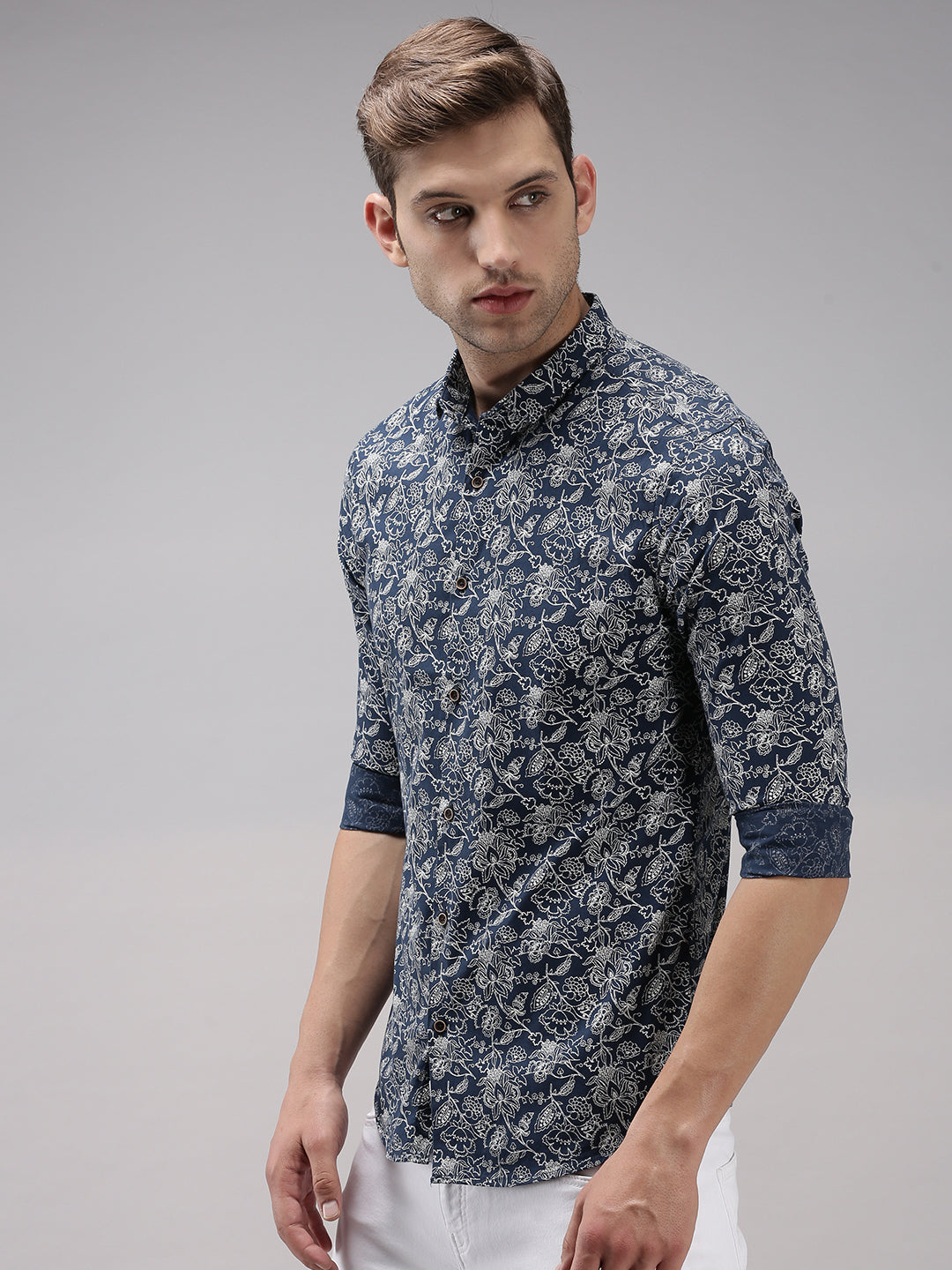 Men Blue Printed Casual Shirt