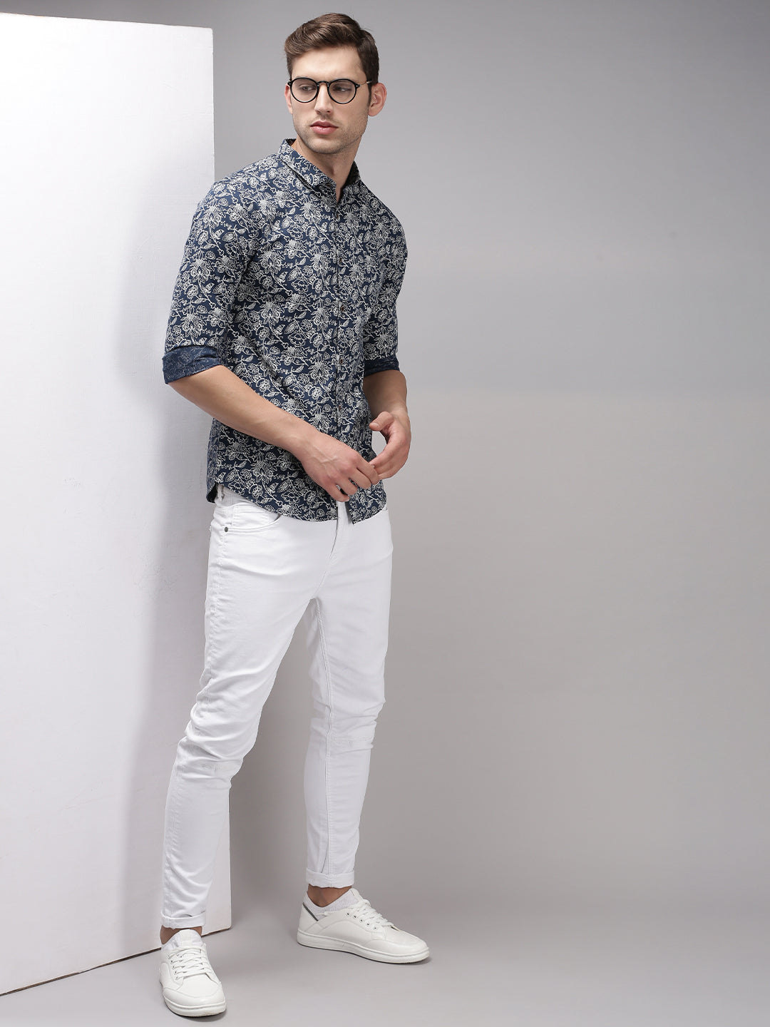 Men Blue Printed Casual Shirt