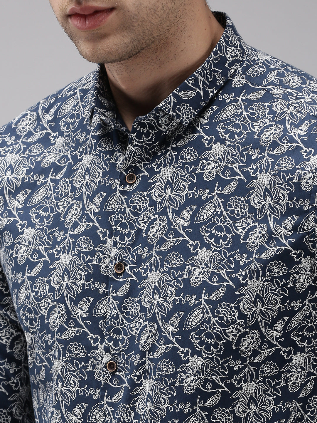 Men Blue Printed Casual Shirt