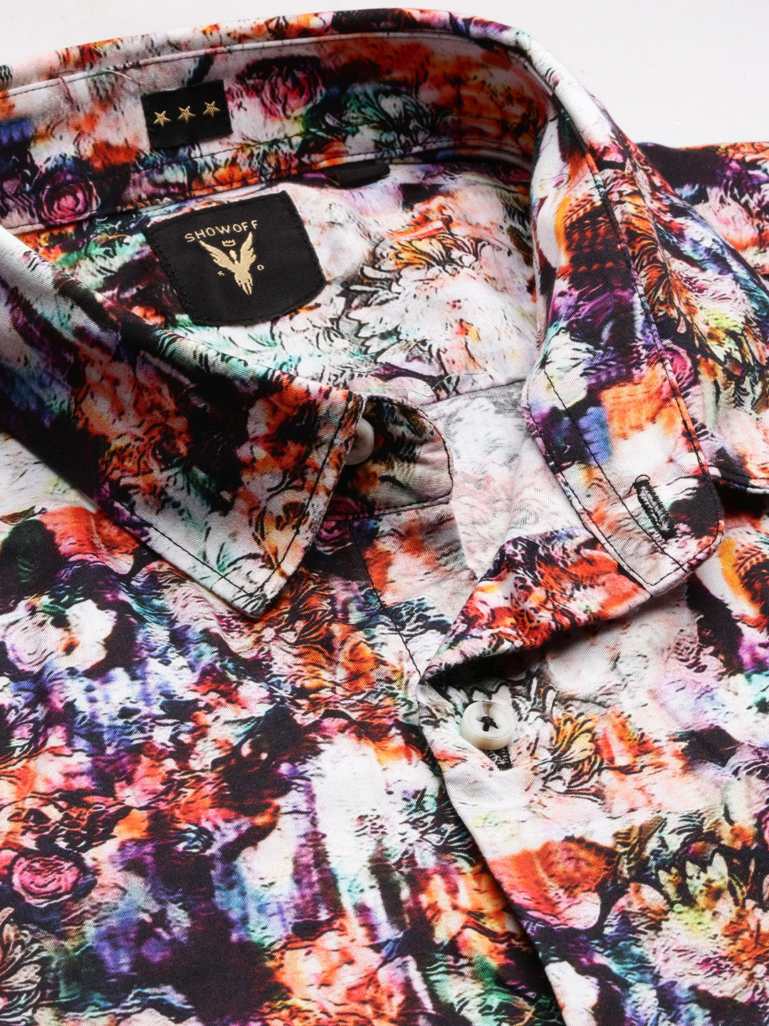 Men White Floral Shirt