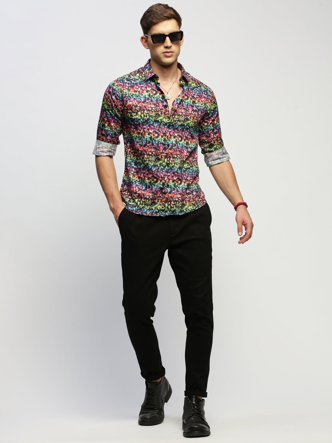 Men Black Floral Shirt