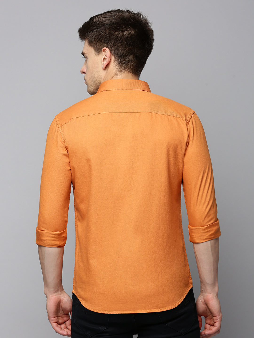 Men Orange Solid Casual Shirt