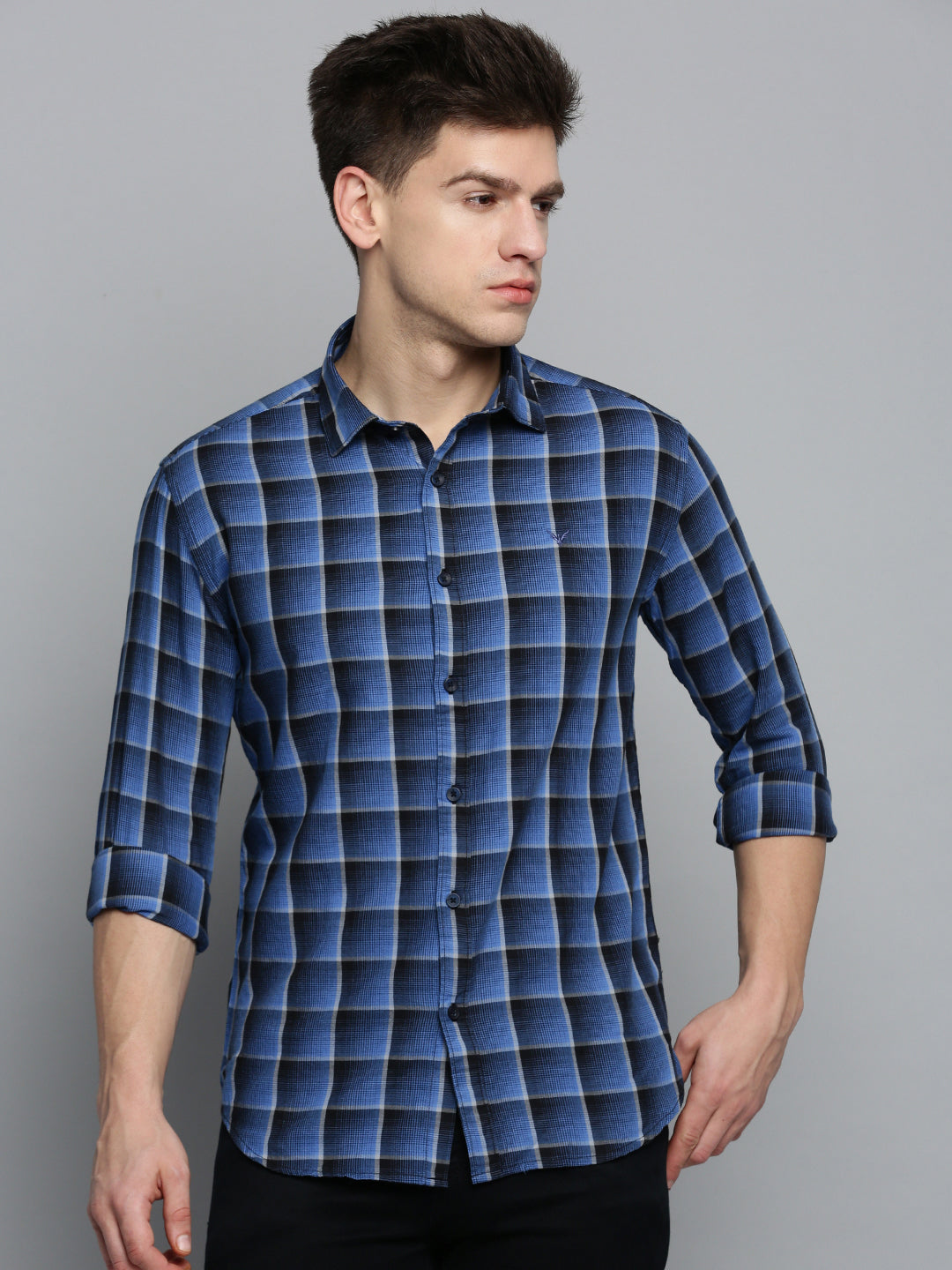 Men Blue Checked Casual Shirt