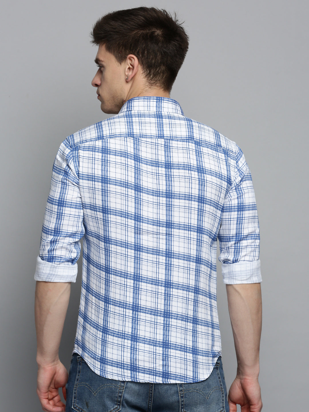 Men White Checked Casual Shirt