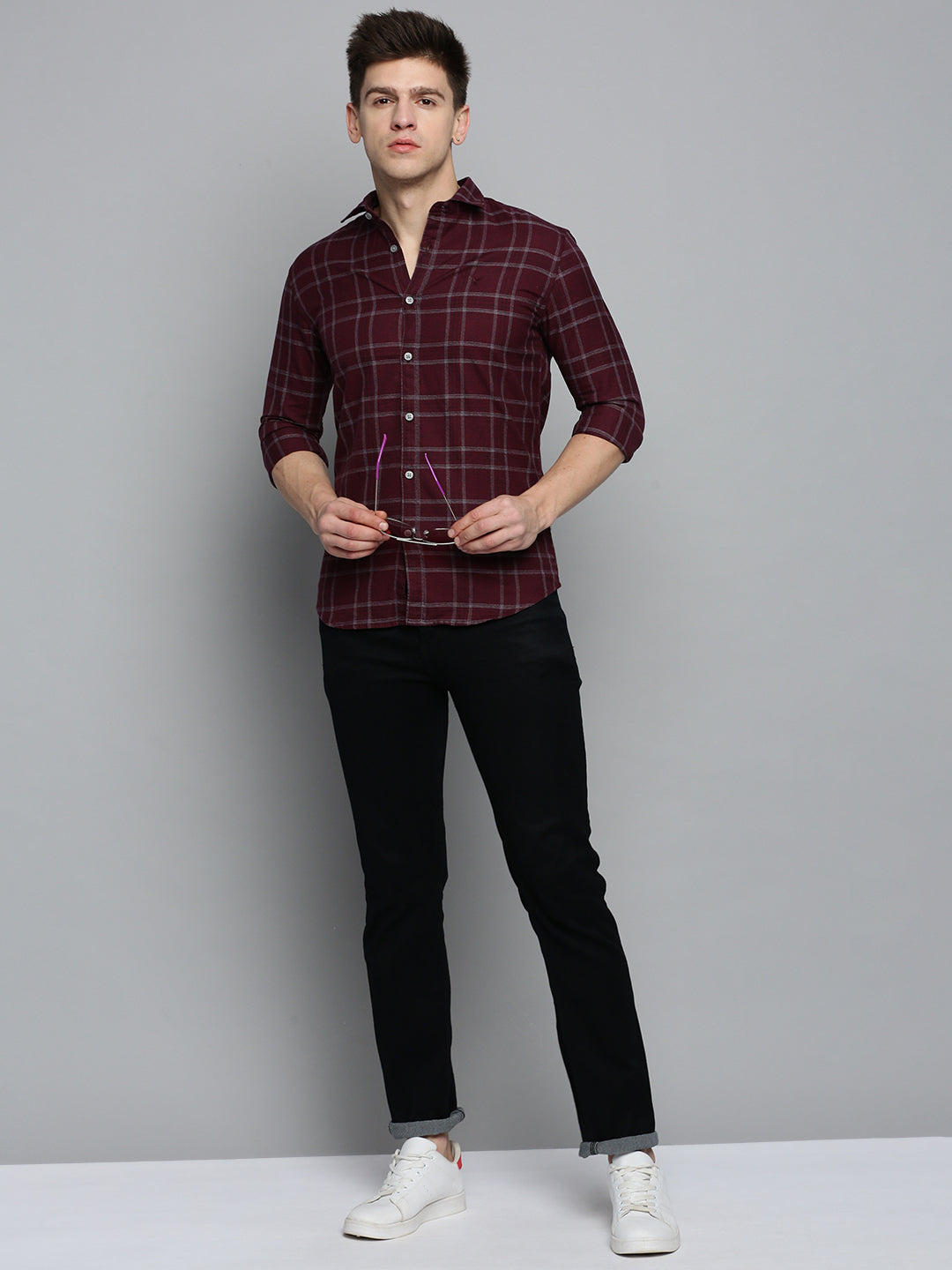 Men Red Checked Casual Shirt