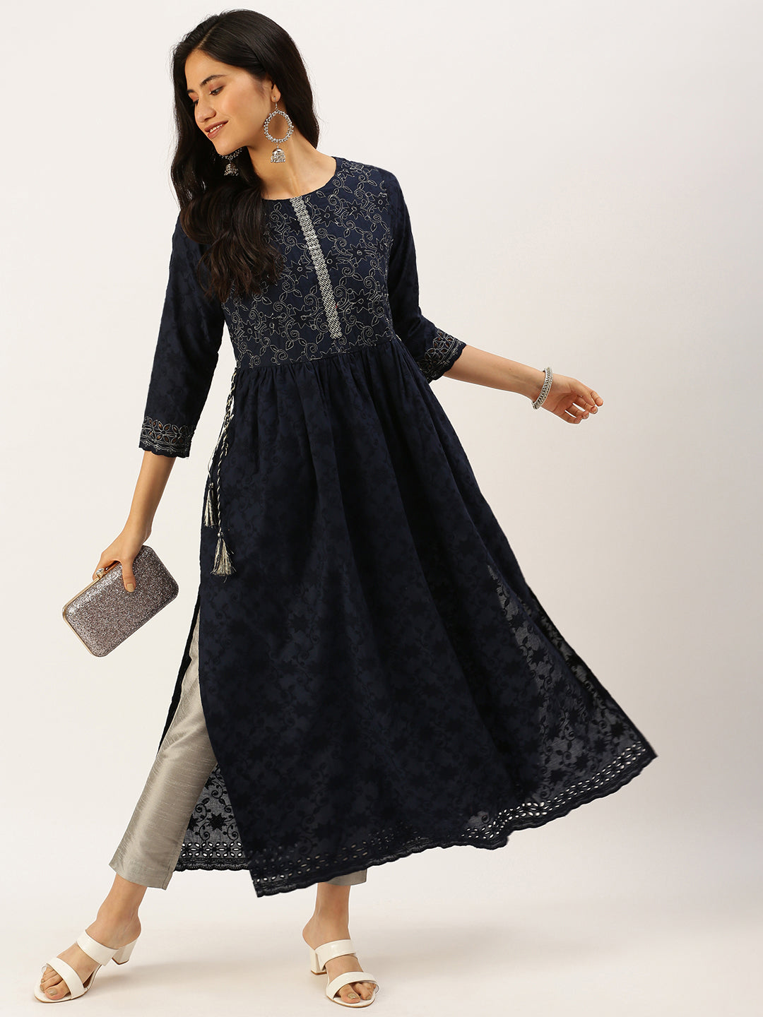 Women's Blue Embroidered Anarkali Kurtas