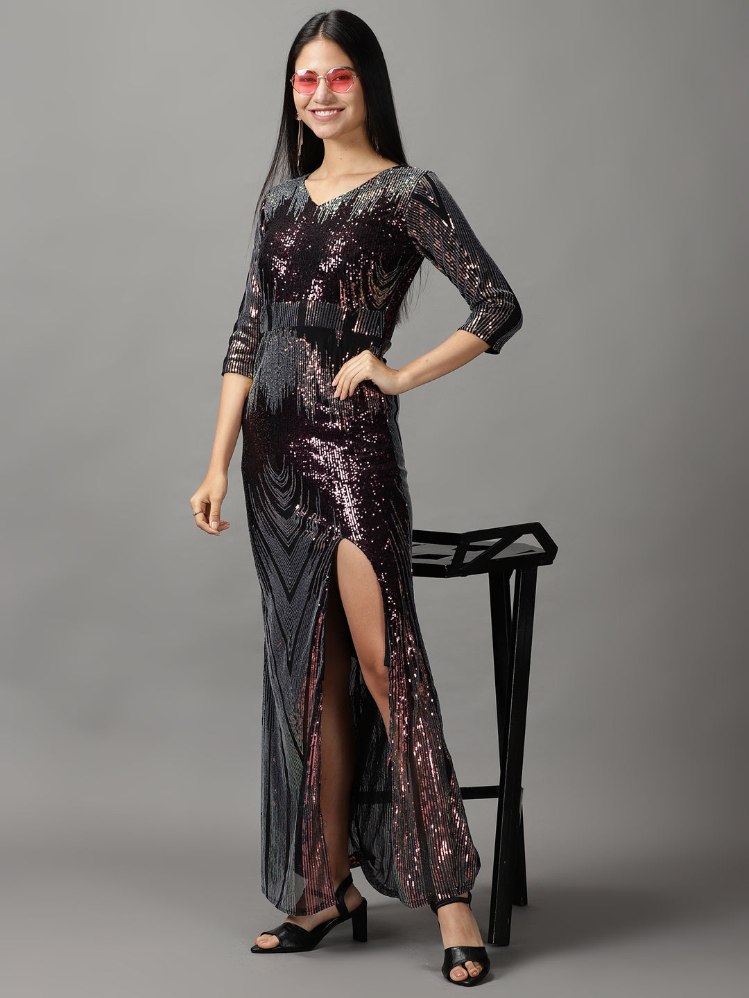 Women's Metallic Embellished Bodycon Dress