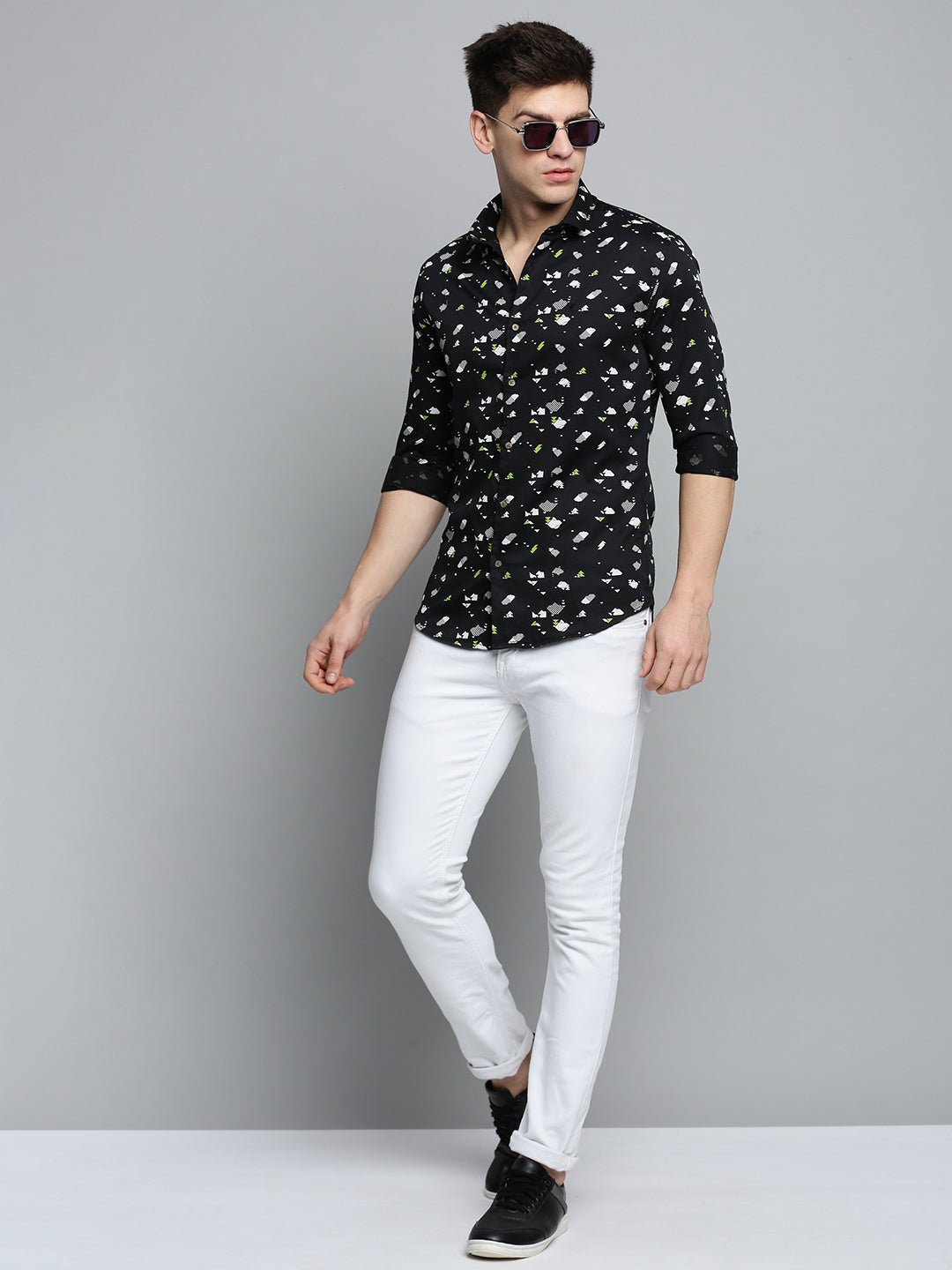 Men Black Printed Casual Shirt