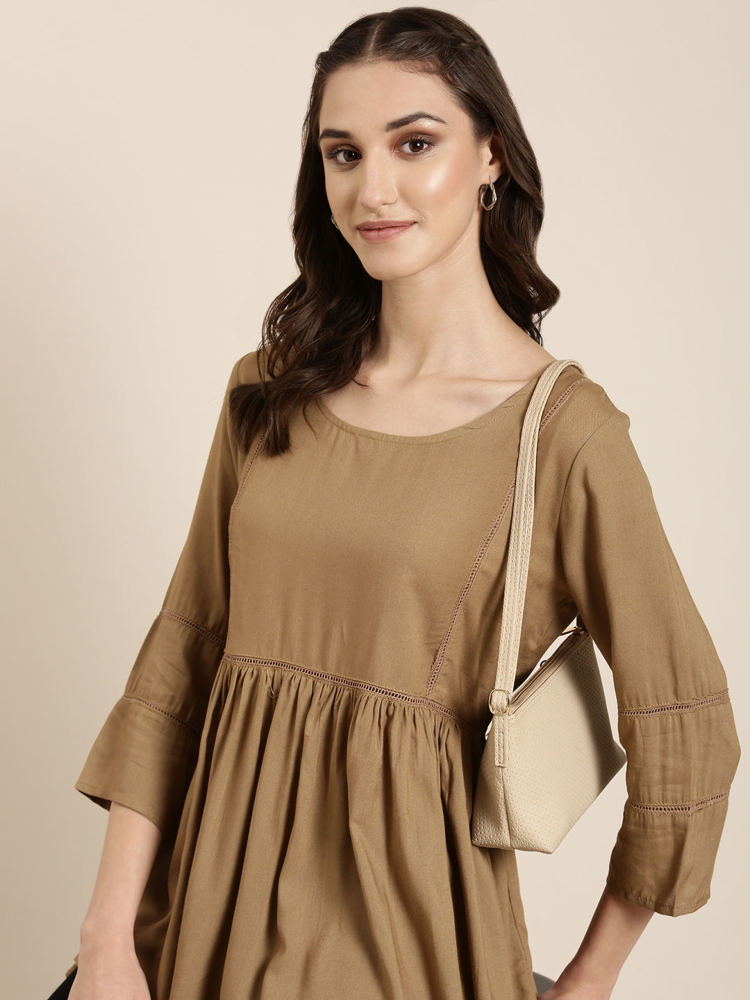 Women Tan Solid A-Line Kurti