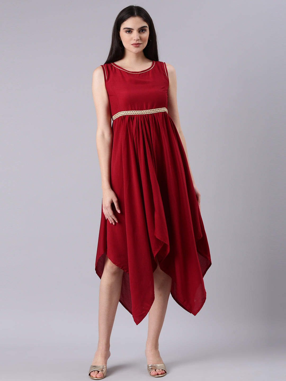 Women Maroon Solid Fit and Flare Dress