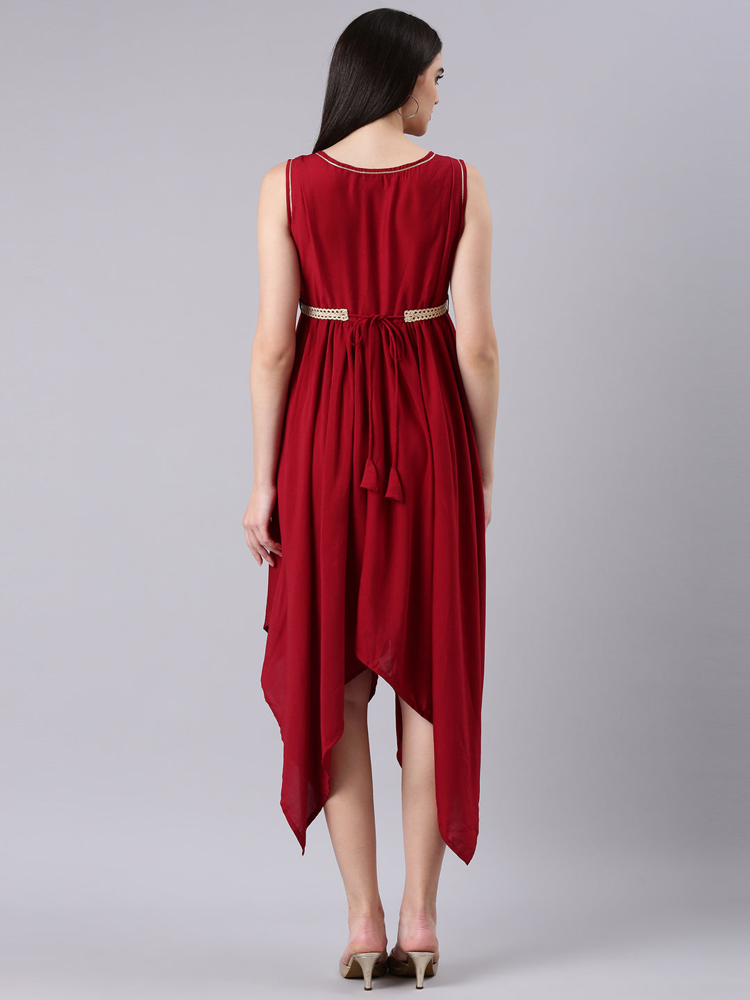 Women Maroon Solid Fit and Flare Dress