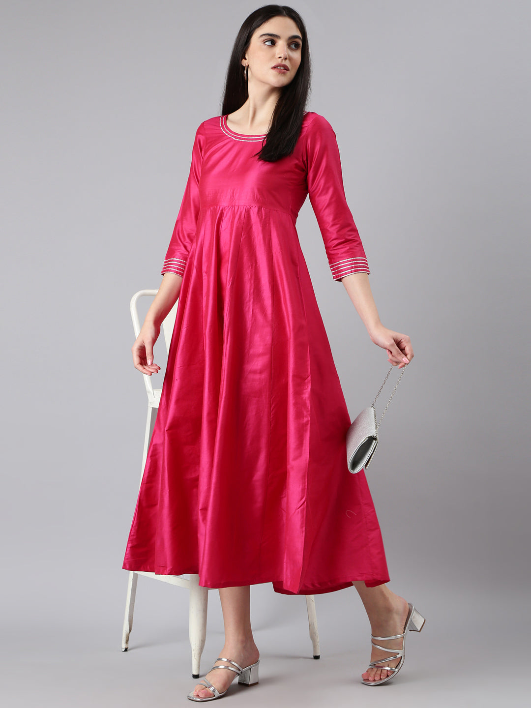 Women Pink Solid Empire Dress