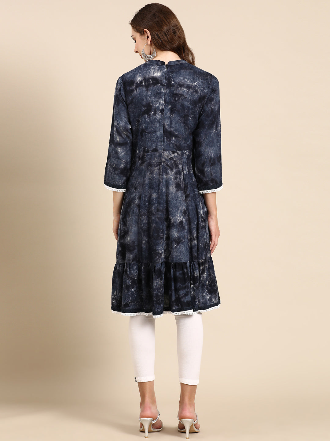 Women's Navy Blue Printed Anarkali Kurta