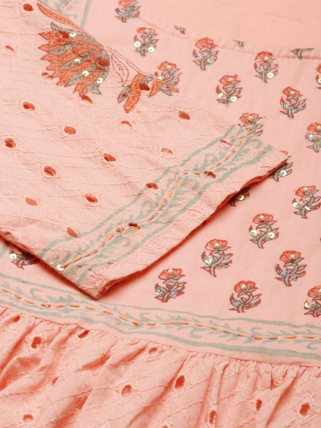 Women Peach Floral Kurta Set