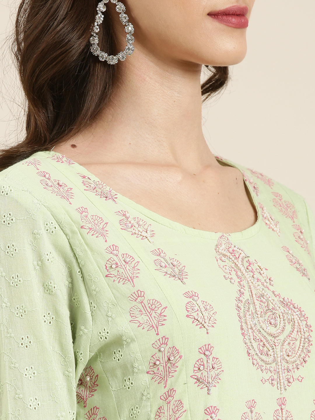 Women Green Floral Kurta Set