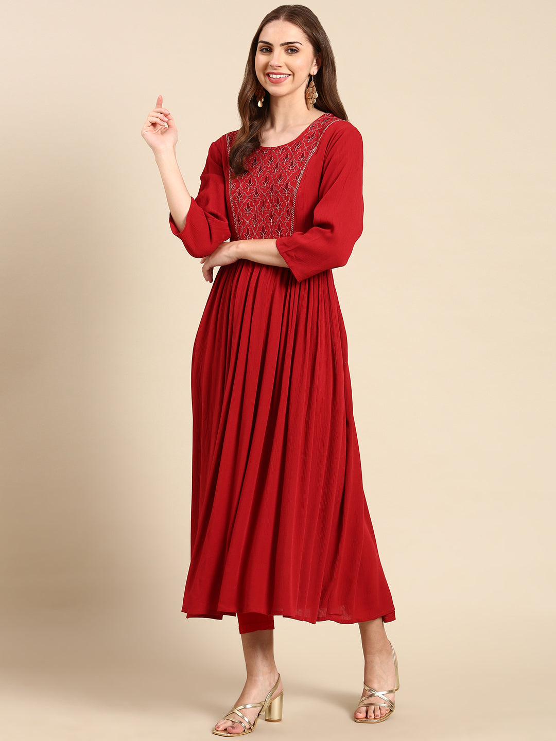 Women's Maroon Solid Anarkali Kurta