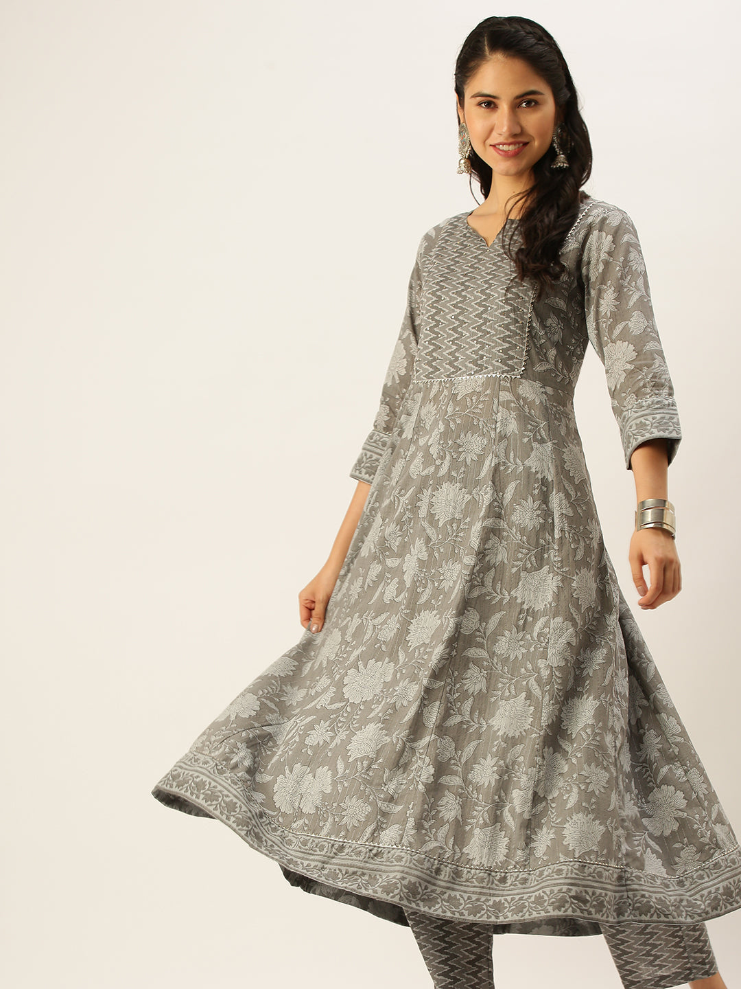 Women's Grey Printed Kurta Sets