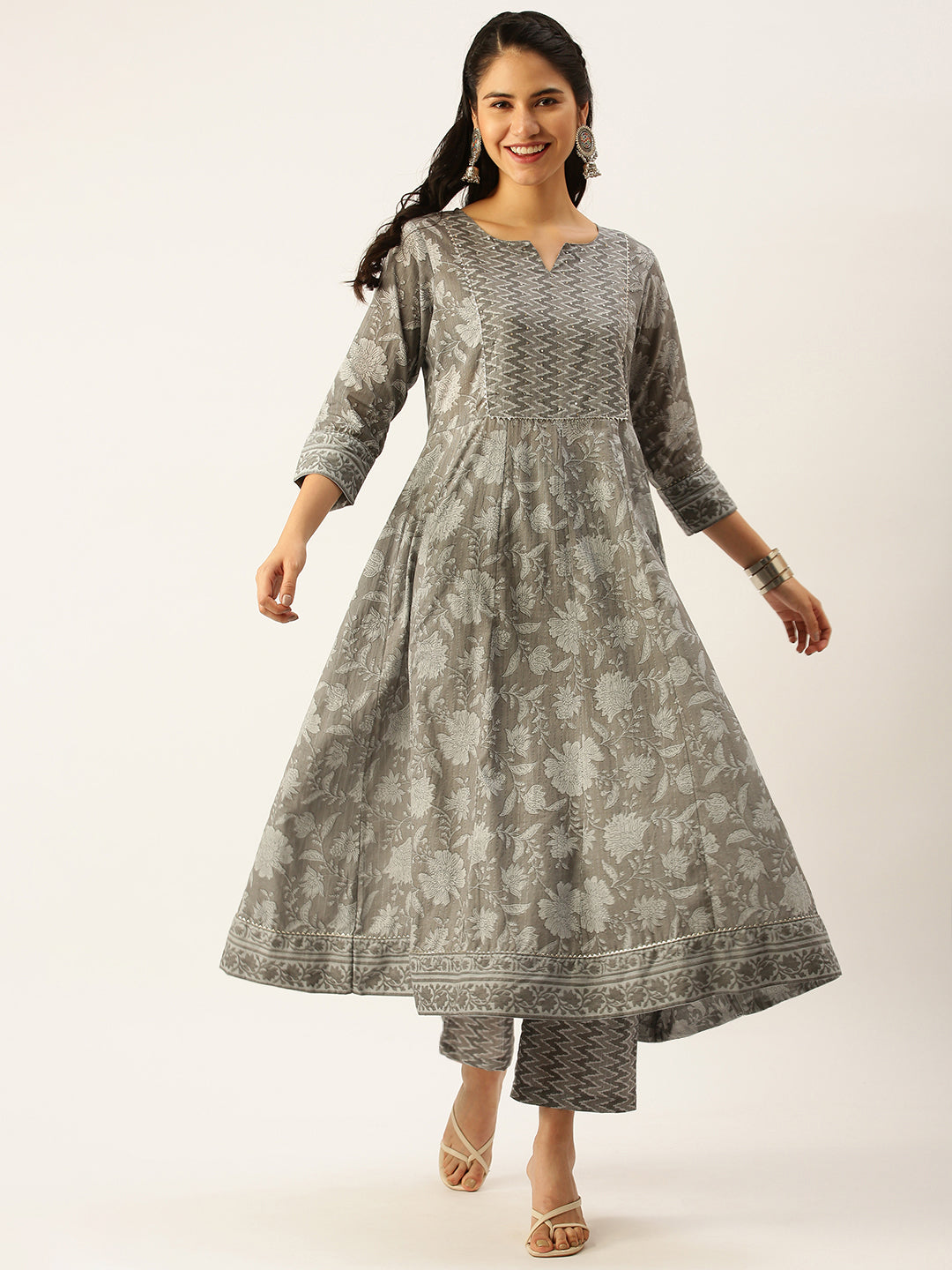 Women's Grey Printed Kurta Sets