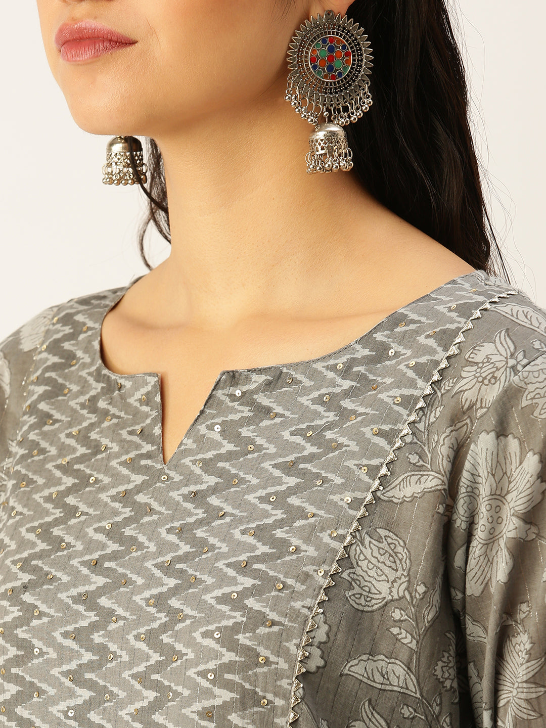 Women's Grey Printed Kurta Sets