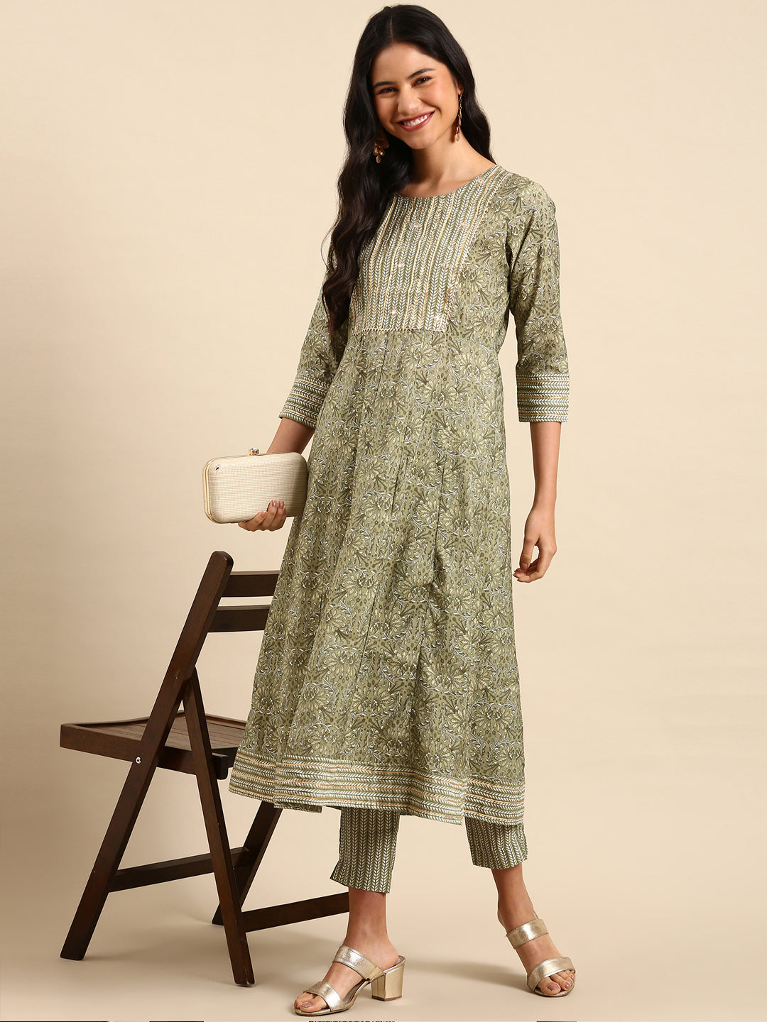 Women's Olive Printed Kurta Set