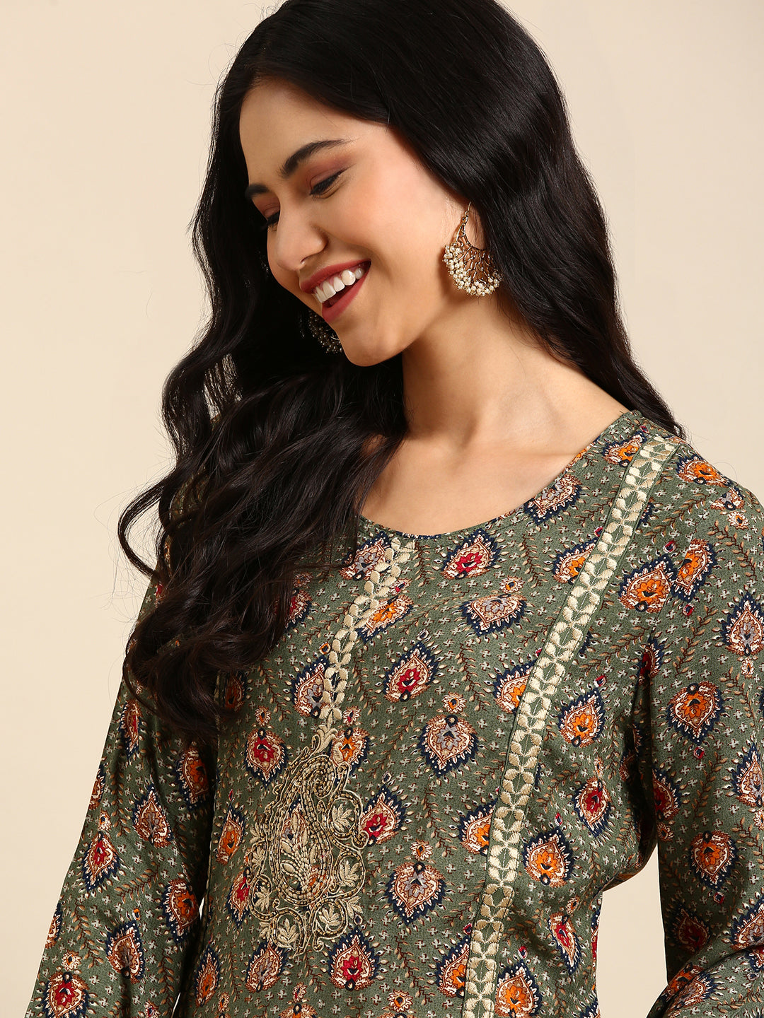 Women's Green Printed Anarkali Kurta