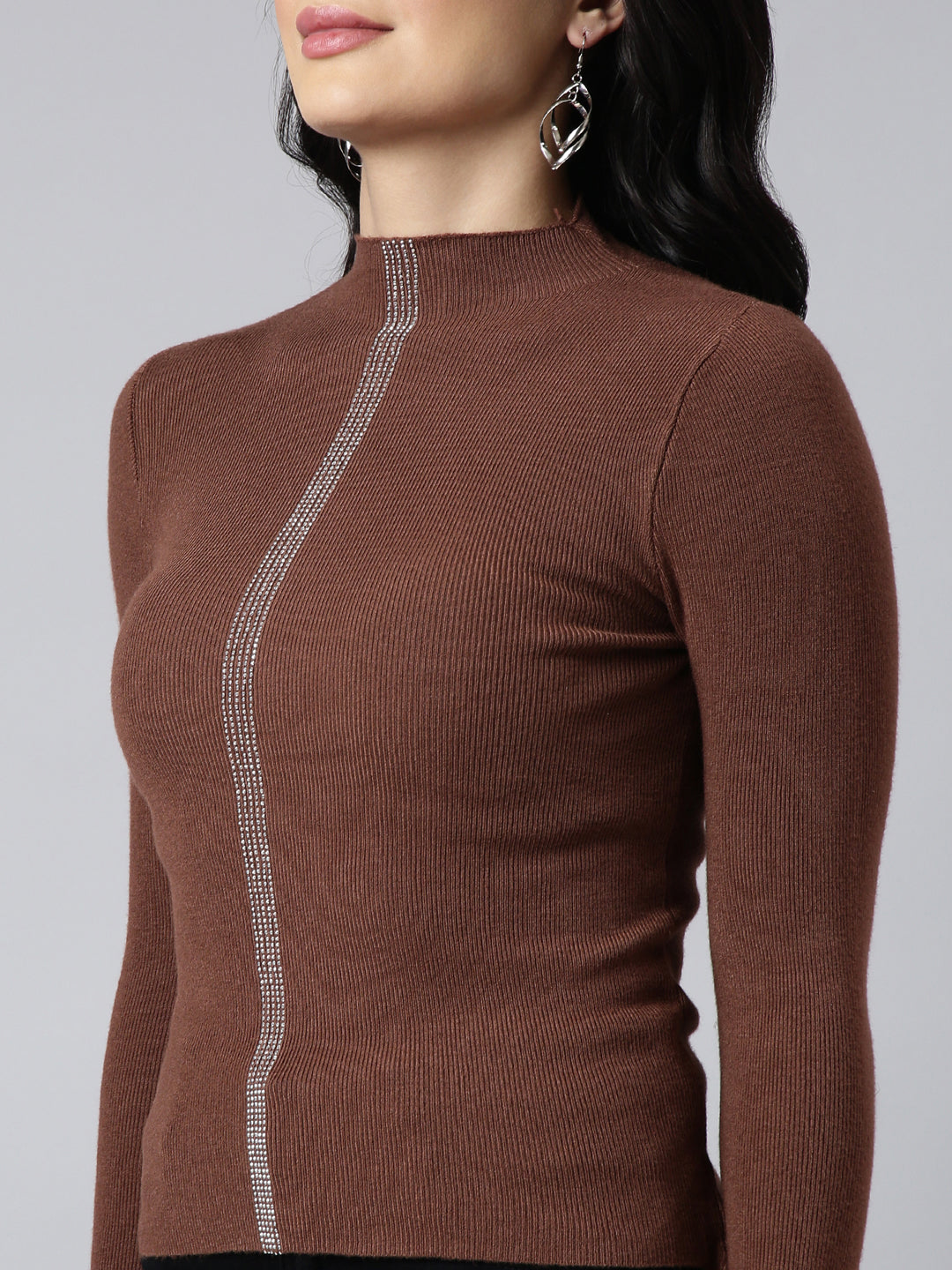 Women Solid Brown Fitted Top