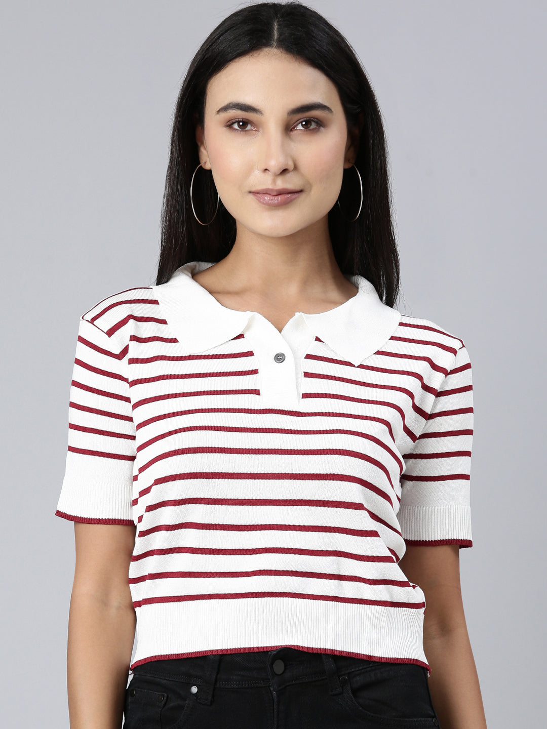 Women White Striped Crop Top