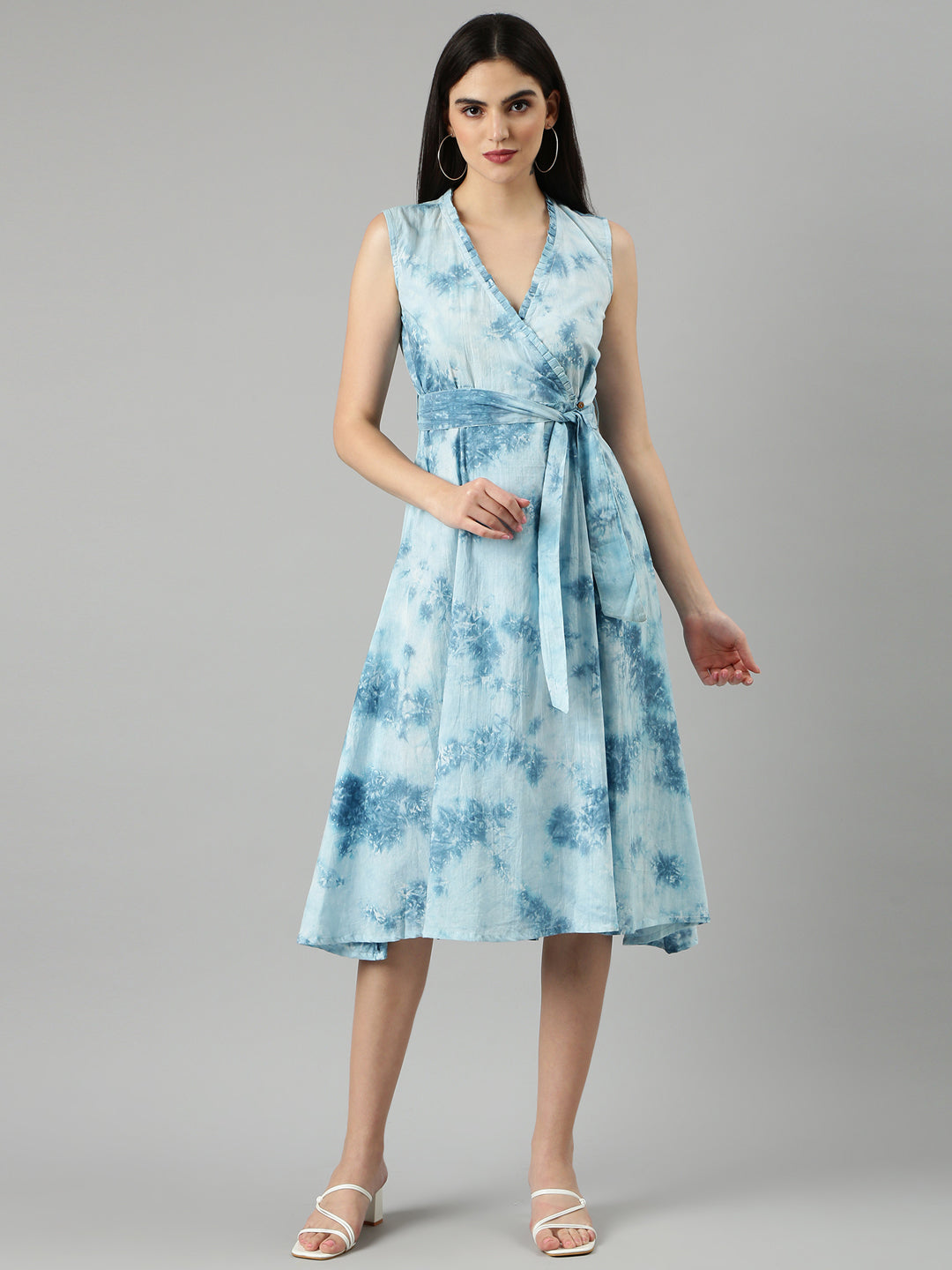 Women Blue Printed Wrap Dress