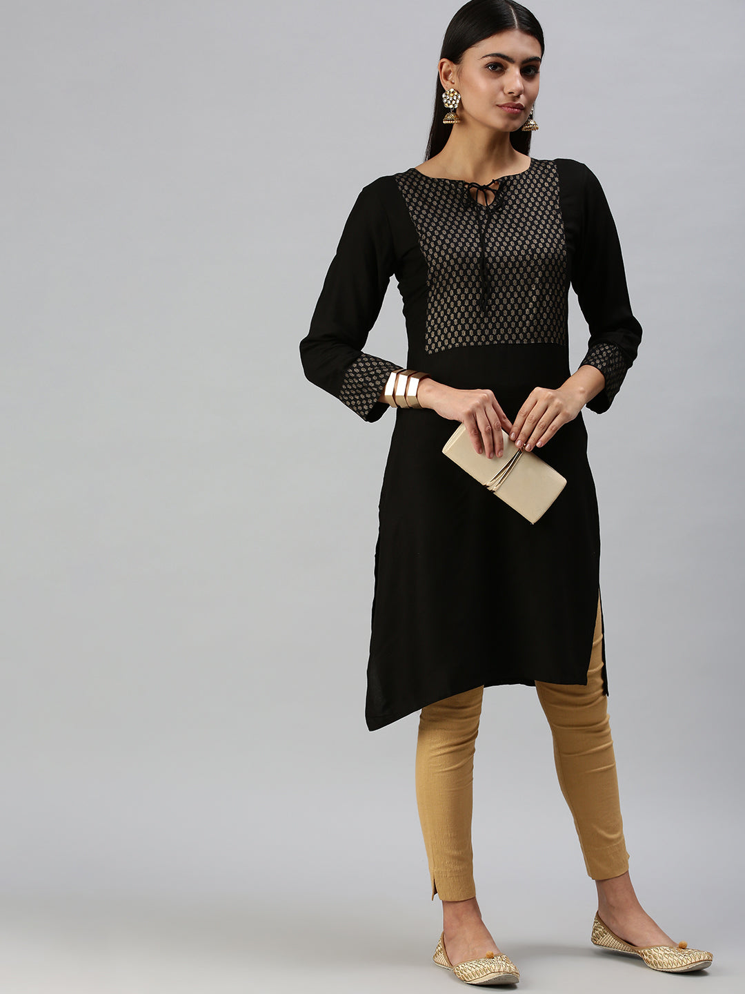 Women's Black Geometrical Straight Kurti