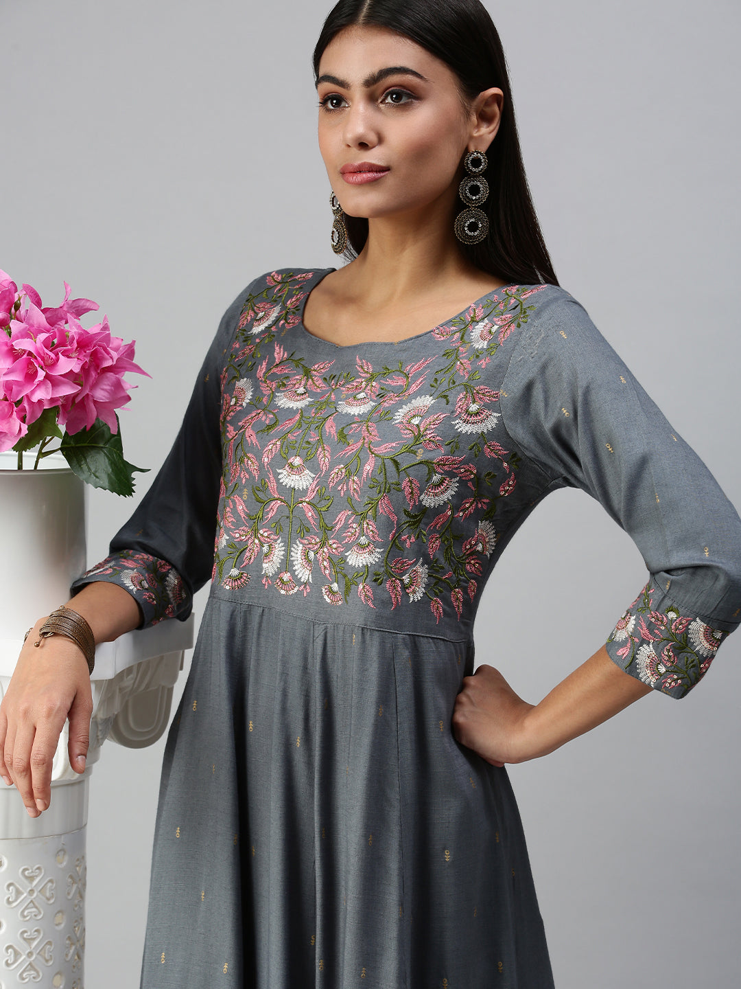 Women's Blue Floral Anarkali Kurta