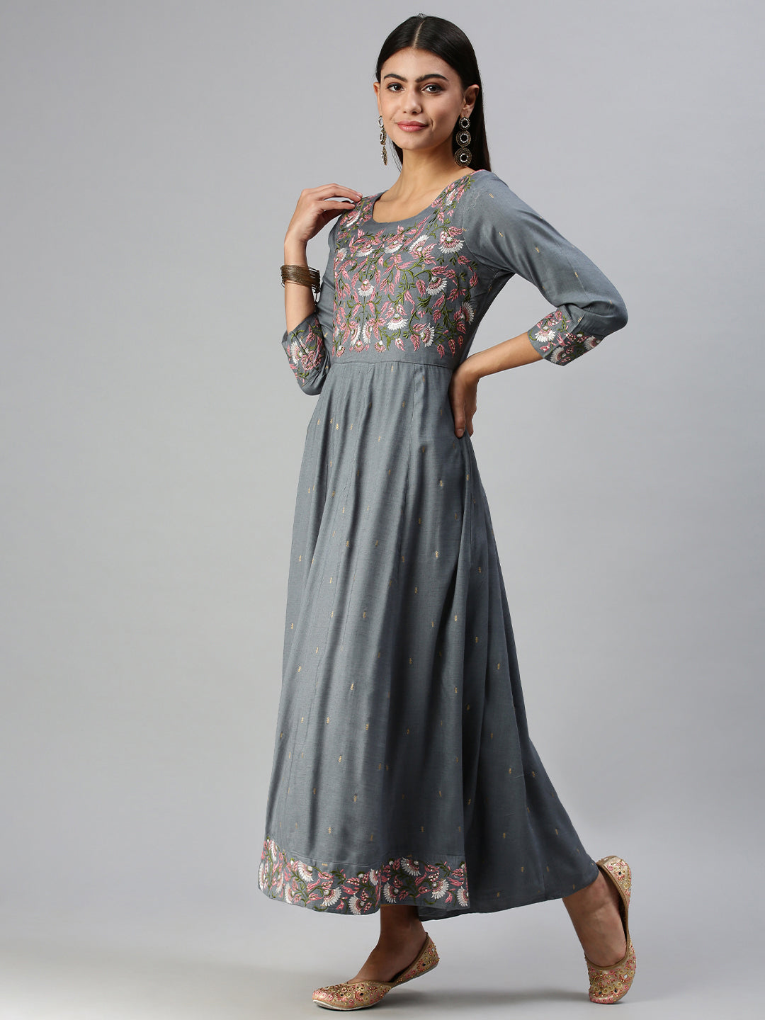 Women's Blue Floral Anarkali Kurta