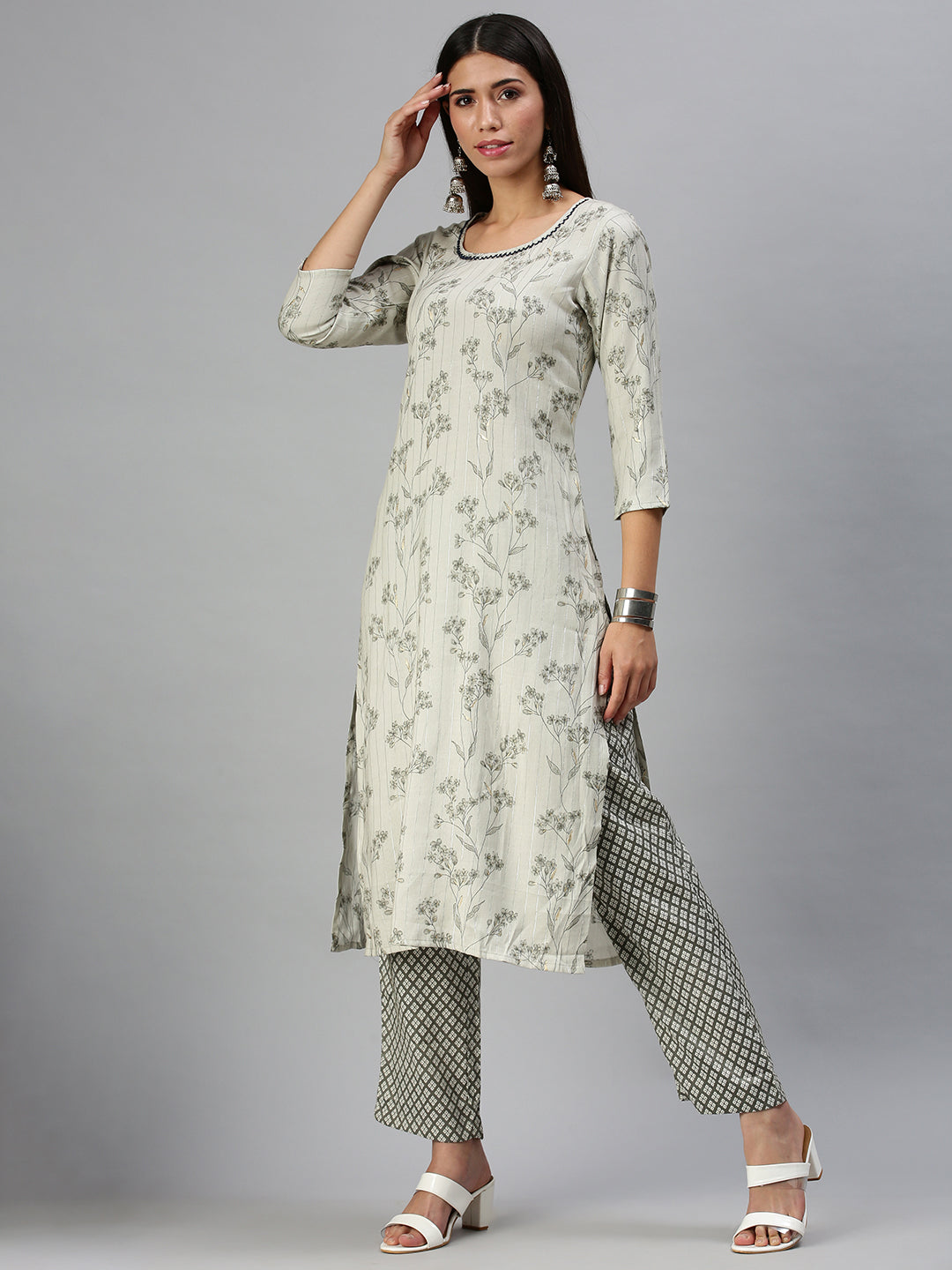 Women's Grey Printed Kurta Sets