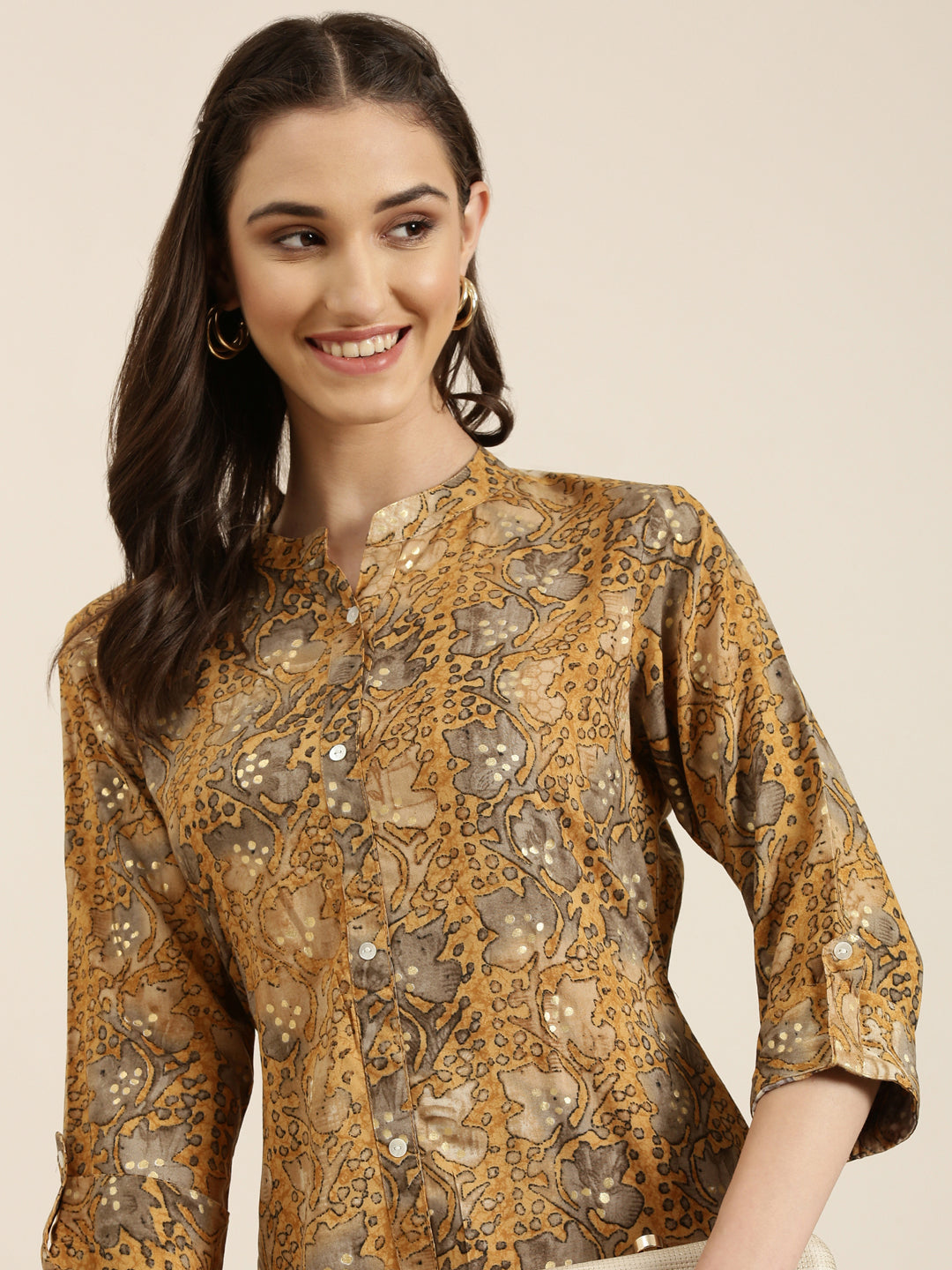 Women Mustard Printed A-Line Kurta