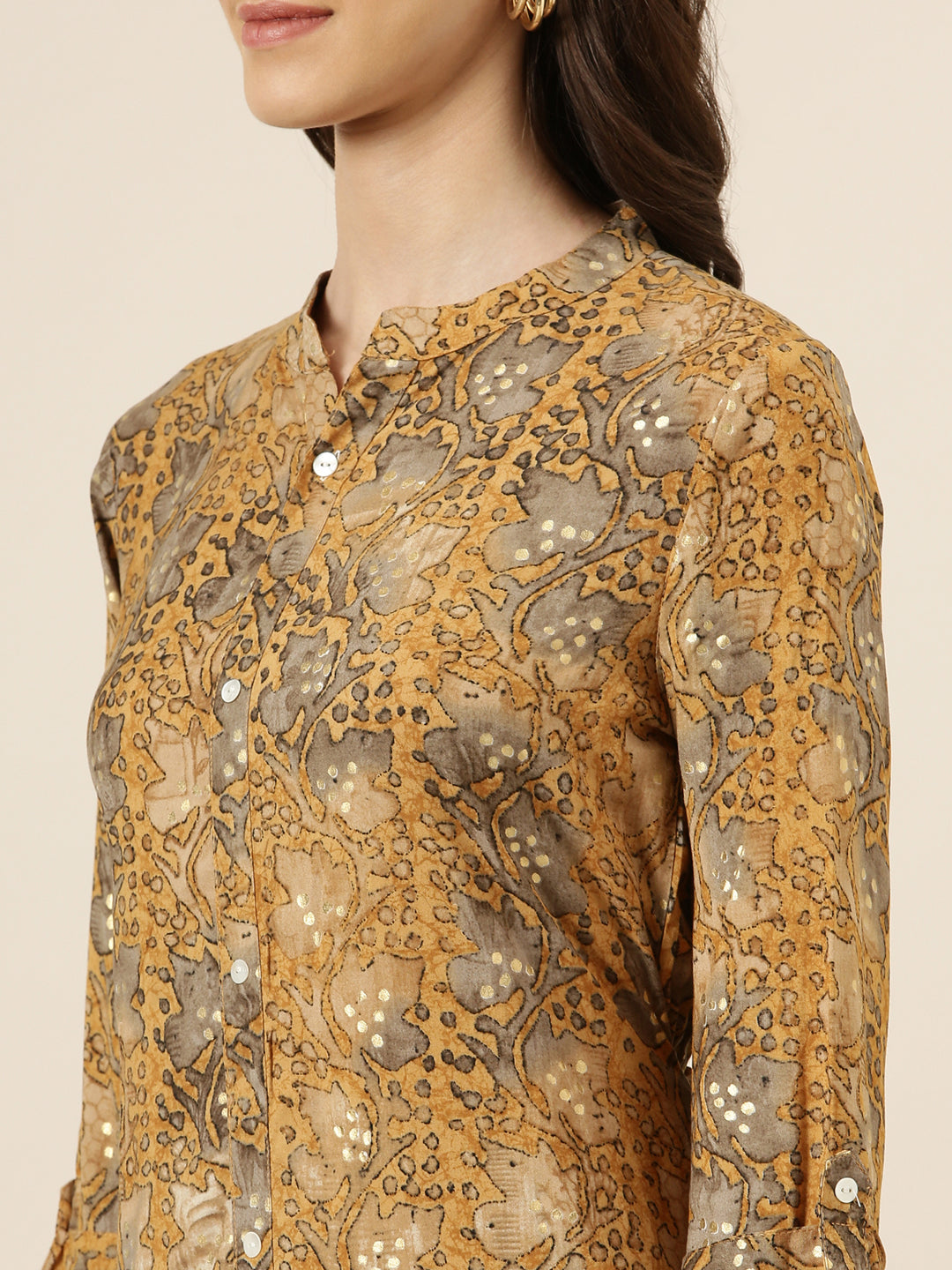 Women Mustard Printed A-Line Kurta