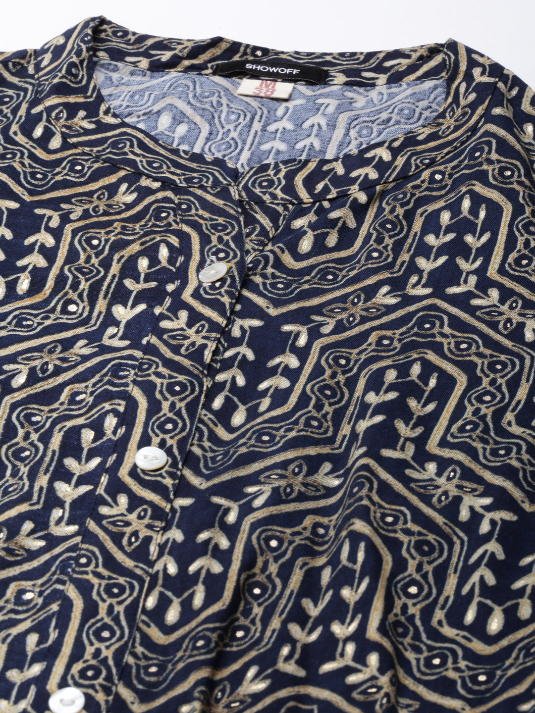 Women Navy Blue Geometrical A-Line Kurta