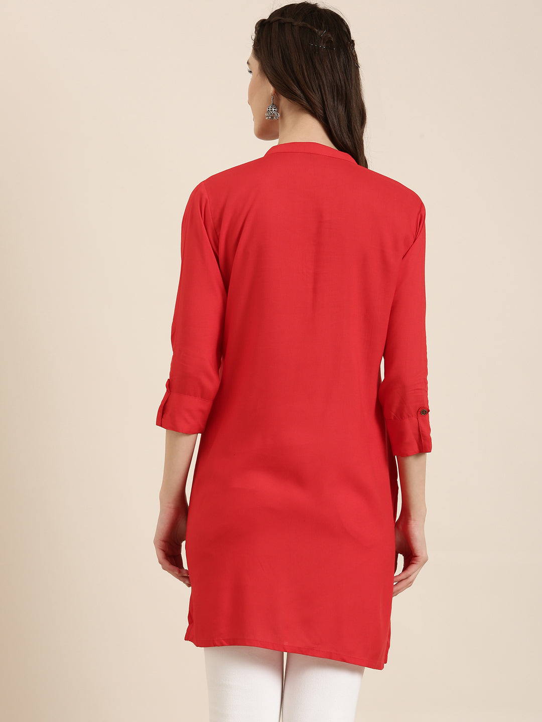Women Red Solid A-Line Kurti