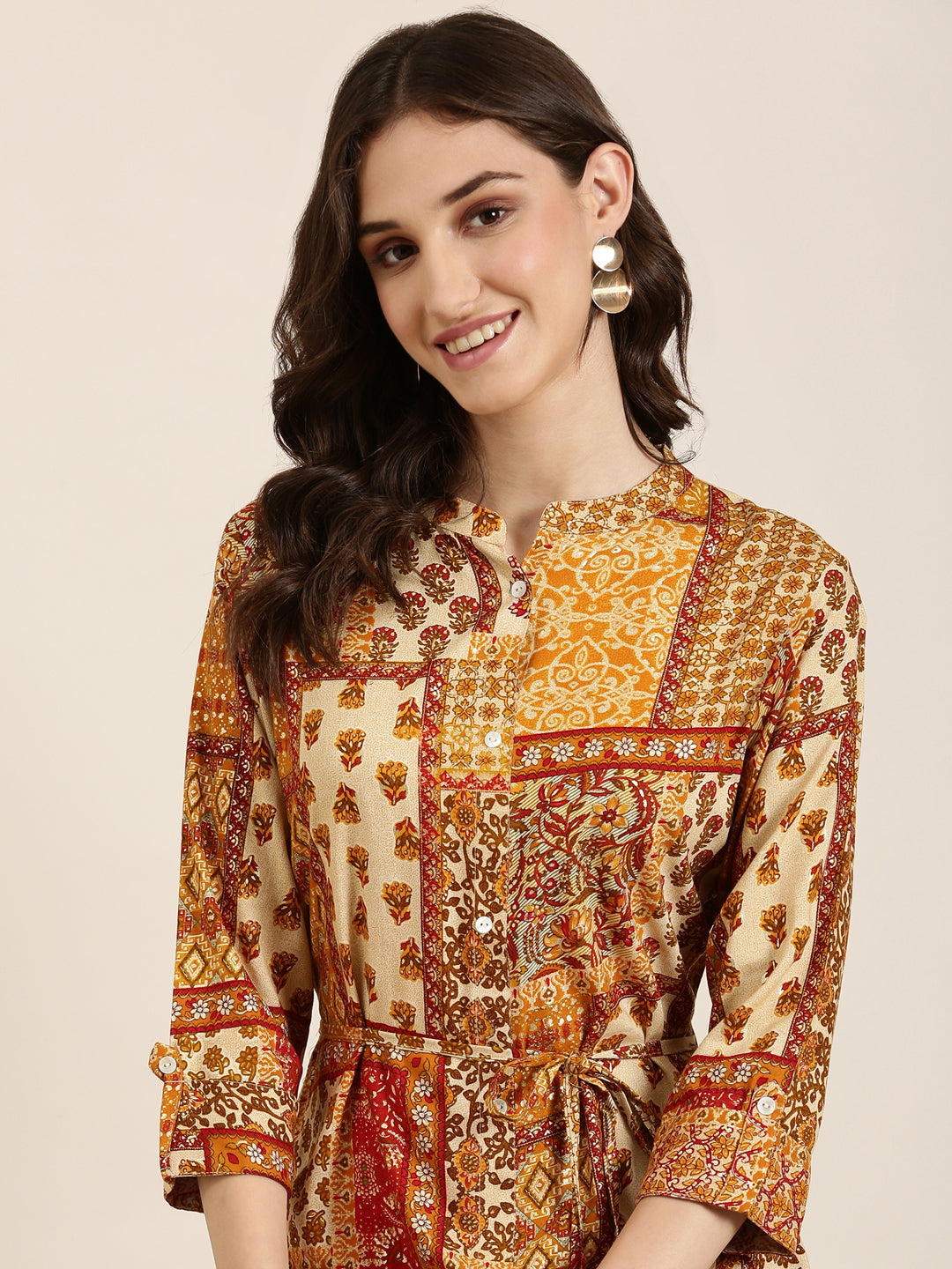 Women Mustard Floral A-Line Kurta