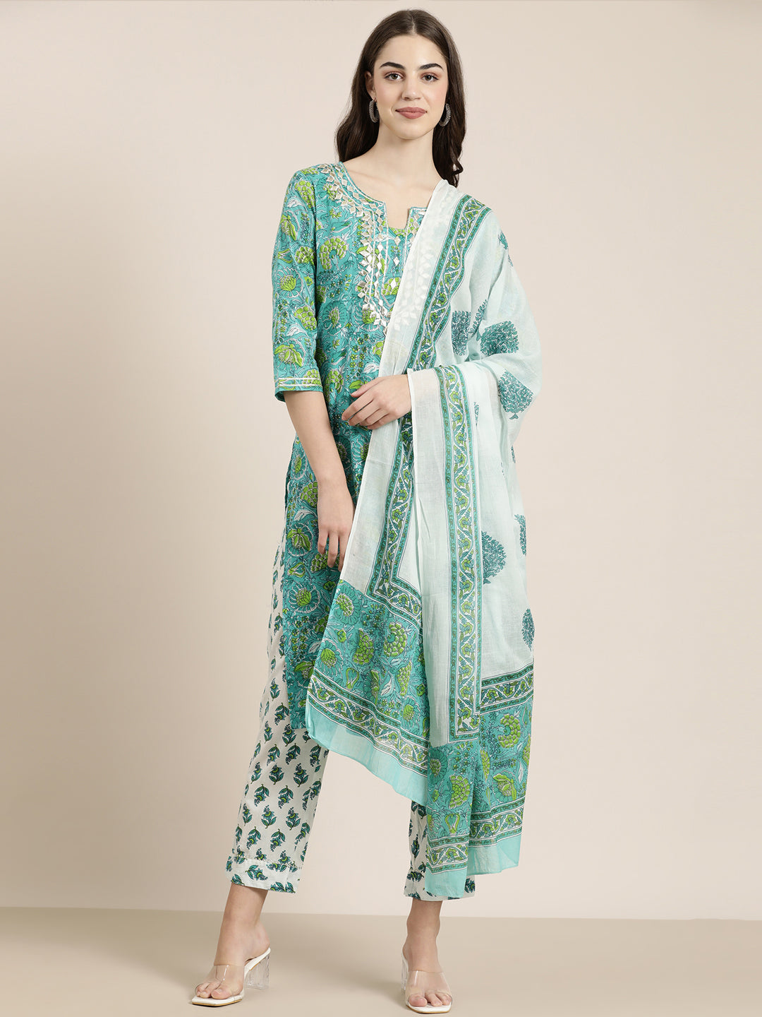 Women Turquoise Blue Floral Kurta Set