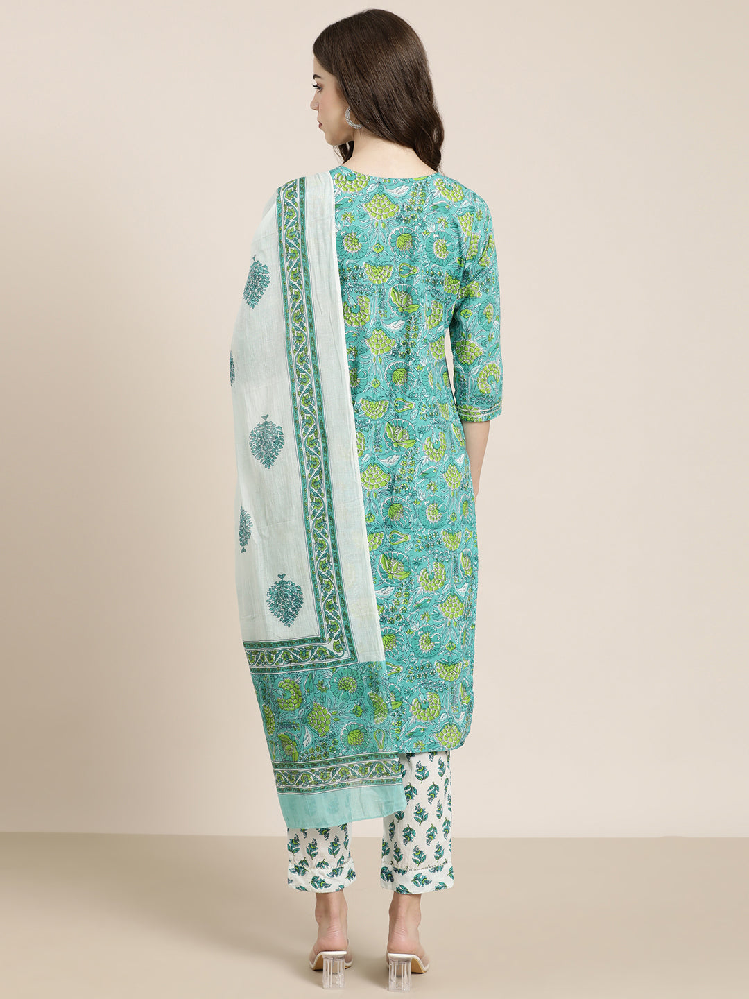 Women Turquoise Blue Floral Kurta Set